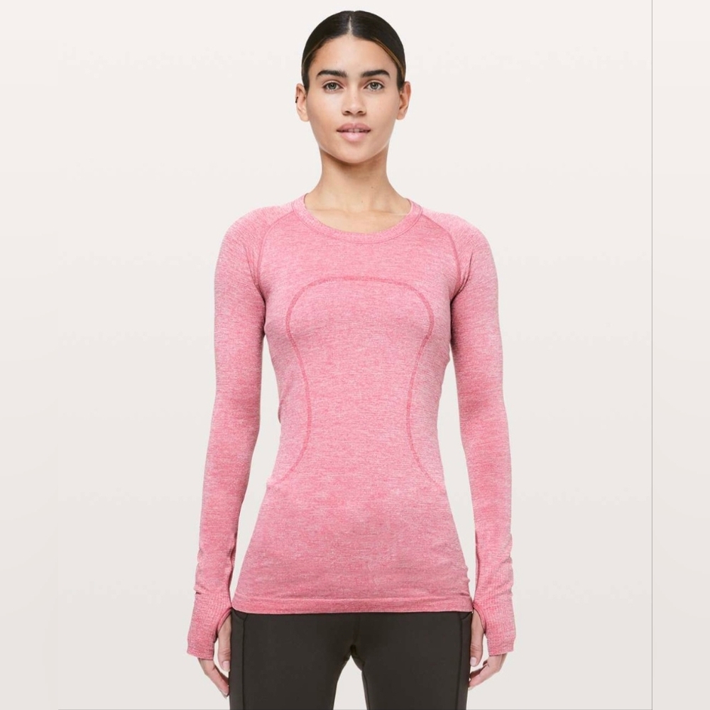 Lululemon Swiftly Tech Long Sleeve Crew Sparkle Violet Red White Silver 6 RARE